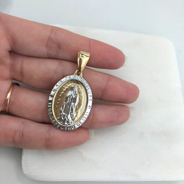 18K Gold Layered Oro Laminado 42mm Two Tone Our Lady of Guadalupe Oval Medal Pendant 31.0115